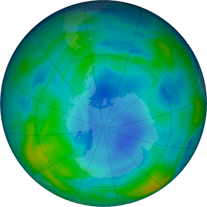 Antarctic ozone map for 16 June 2022
